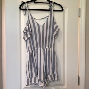 Blue and white striped romper